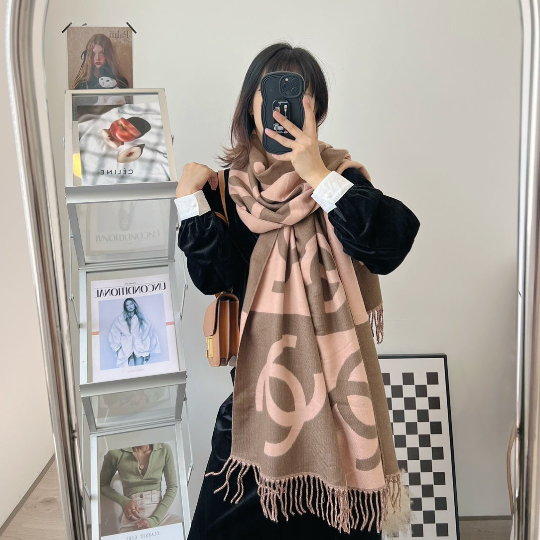 Colorblock Large Logo Cashmere Scarf Shawl mysite