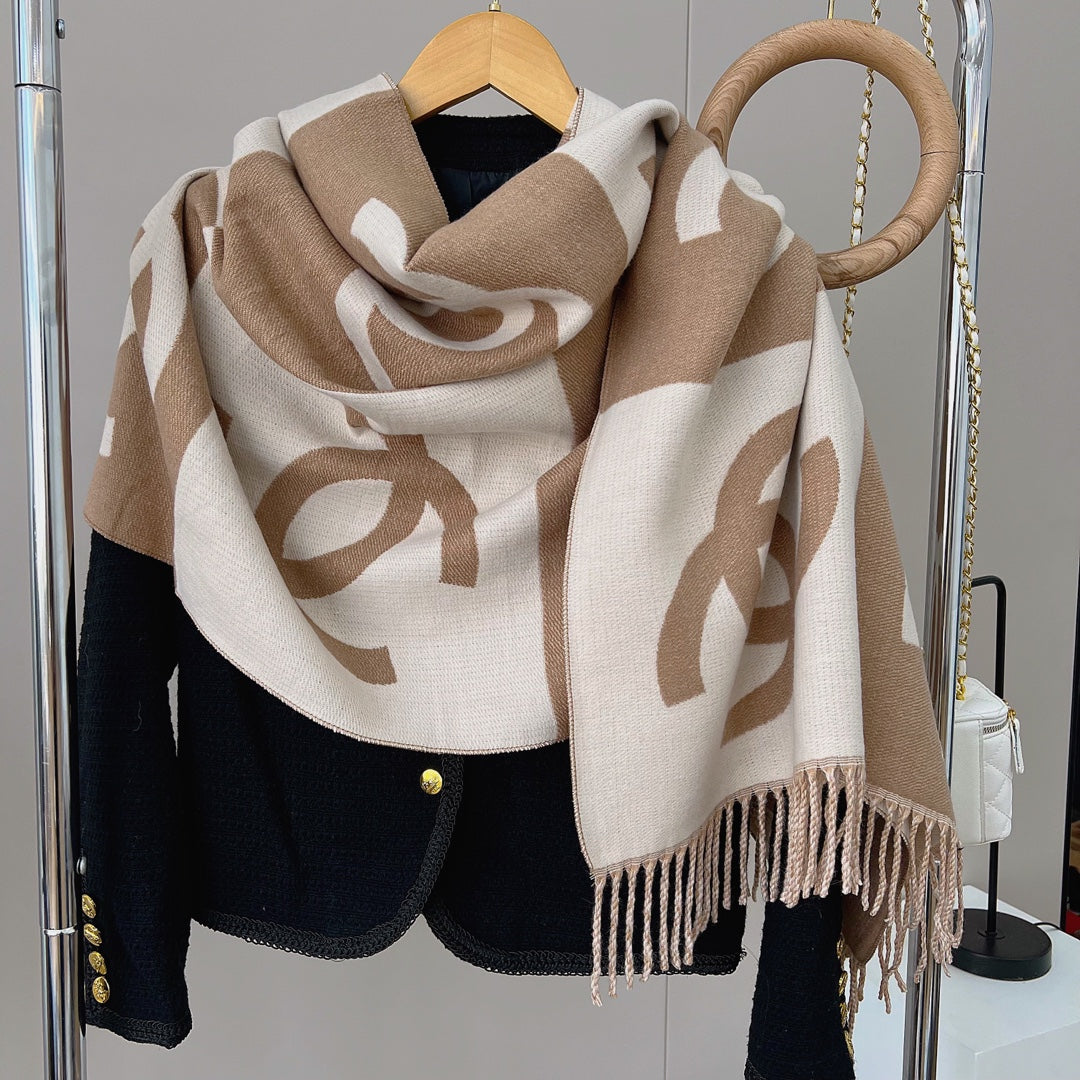 Colorblock Large Logo Cashmere Scarf Shawl mysite