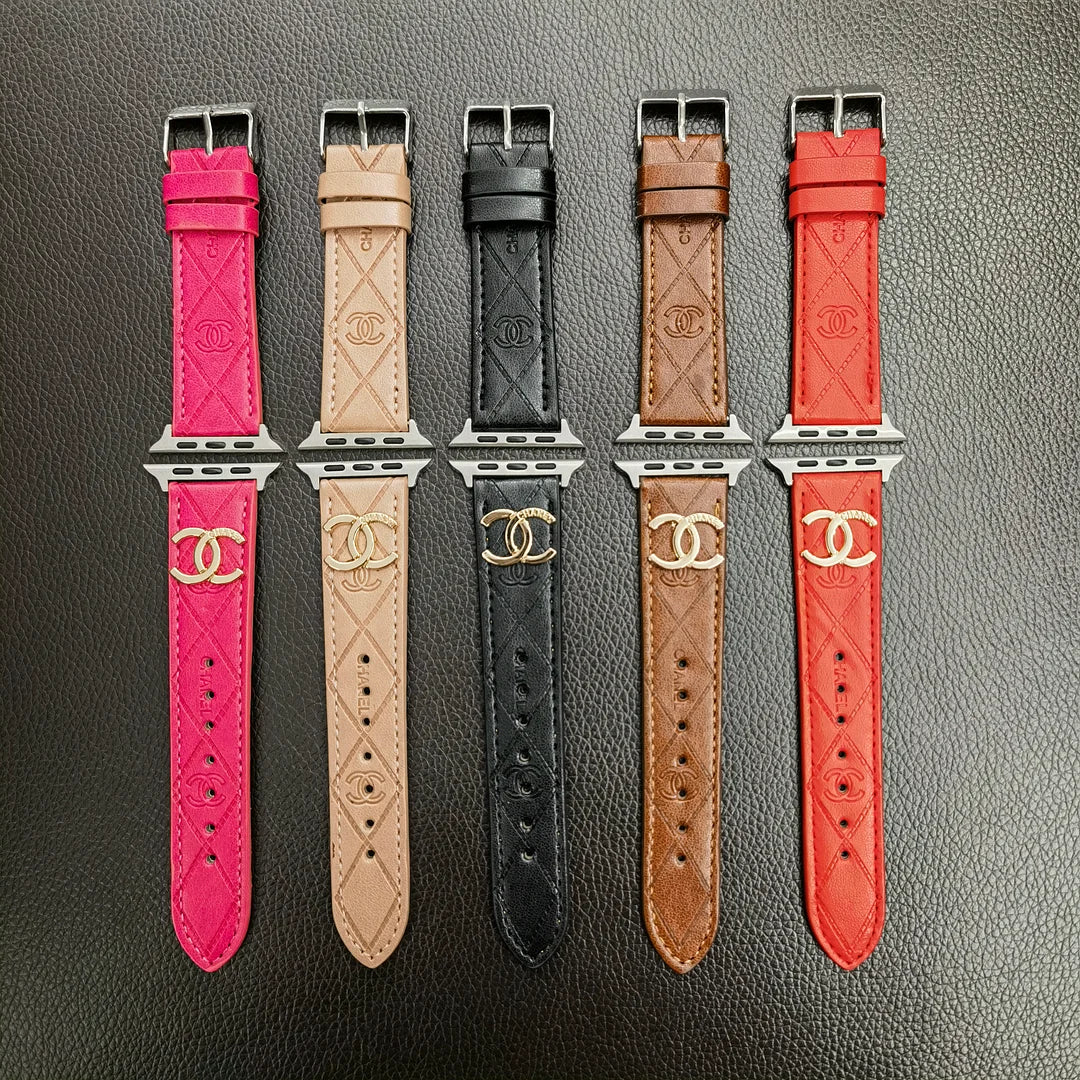 Luksus guldmonogram 3D præget læder Apple Watch Strap