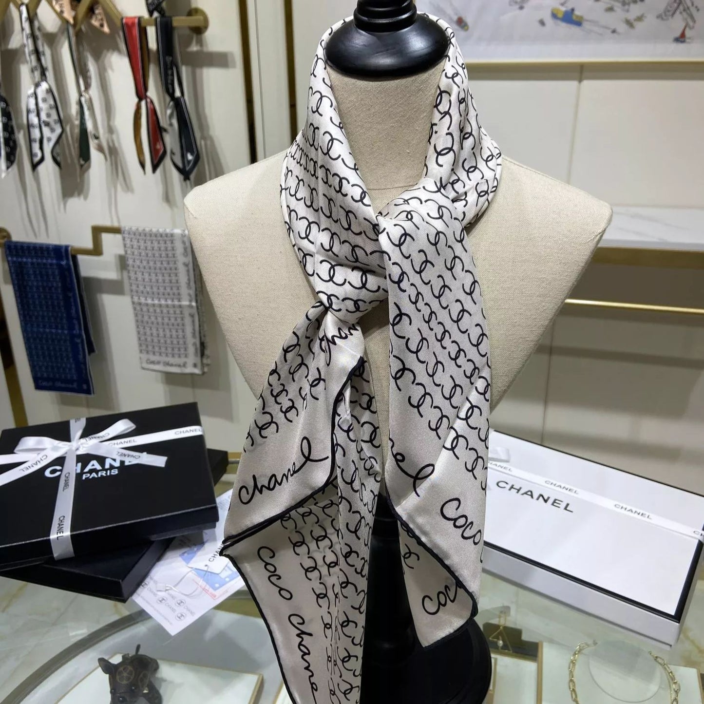 Hand-Painted Logo Square Silk Scarf mysite