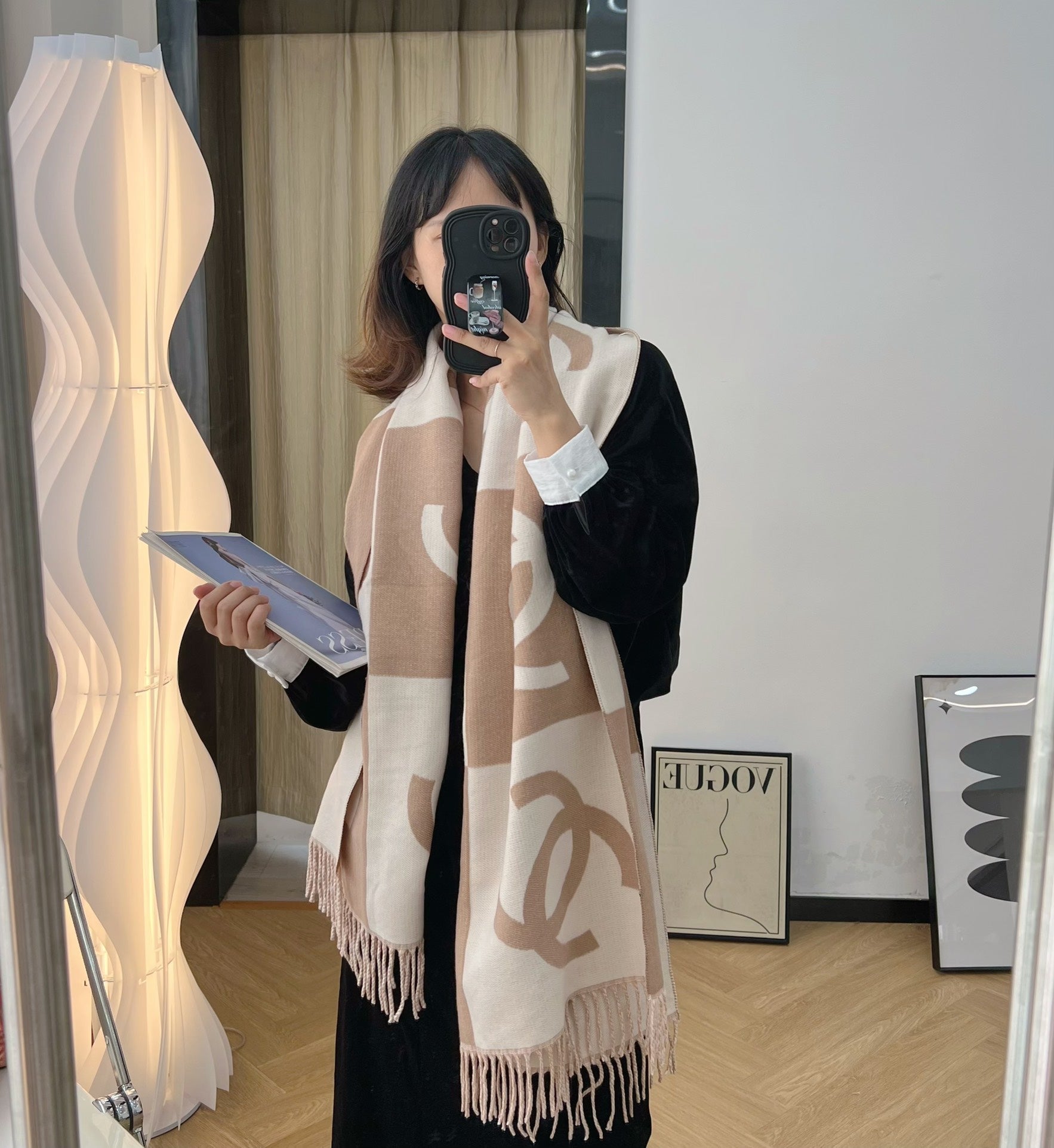 Colorblock Large Logo Cashmere Scarf Shawl mysite