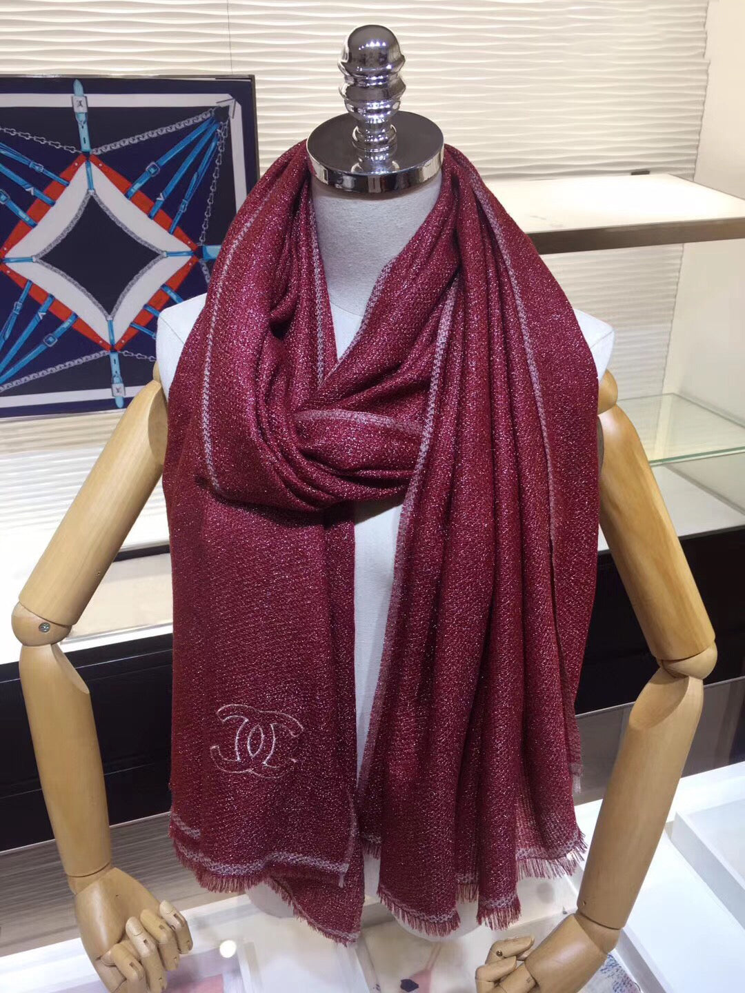Fine Glitter Stripe Silver Thread Scarf Shawl mysite