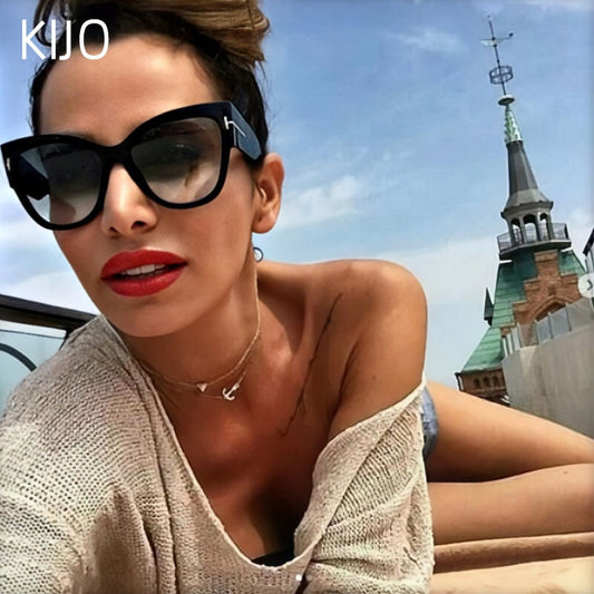 Uusi muotimerkkien suunnittelija Tom Cat Eye -aurinkolasit Naiset ylisuuret runko vintage -auringonlasit Oculos de Sol UV400