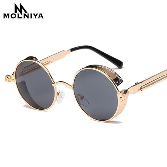 Metal Round Steampunk Sunglasses Men Mulher Moda Glasses Designer Retro Frame Retro Frame Vintage Sunglasses de alta qualidade UV400